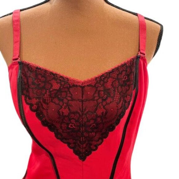 Torrid Intimates Red Corset with Black Lace and Ruffled Hem with Boning Built-In - Picture 2 of 8